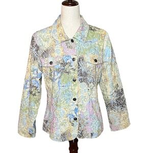 Analogy Women's Paisley Print Button Down Long Sleeve Jacket Size L Cotton Blend